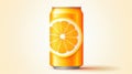 A can of orange soda with a slice on top, AI