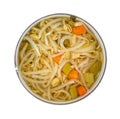 Can of oriental type vegetables and noodles