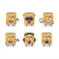 Can of potato cartoon character are playing games with various cute emoticons