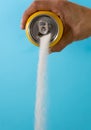 Can pouring sugar stream in calories content of soda energetic and refreshing drinks