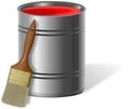 Can with red paint and leant paintbrush Royalty Free Stock Photo