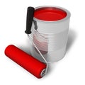 Can with red paint and roller brush Royalty Free Stock Photo