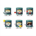 Can of sardines cartoon character with various types of business emoticons