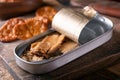 Canned Kippers and Crackers Royalty Free Stock Photo