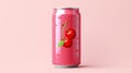 A can of soda with cherries on a pink background, AI Royalty Free Stock Photo