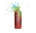 Can of spray paint with splatters on white background Royalty Free Stock Photo