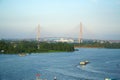 Can Tho Bridge in western Vietnam, view from Ninh Kieu wharf