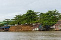 Can Tho, Vietnam. Raw wood transportation in the Mekong Delta river. Royalty Free Stock Photo