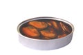 Can of tinned food on white Royalty Free Stock Photo