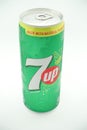 A can of 7up drink against isolated on white background