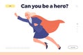 Can you be hero landing page template with businesswoman in red cloak flying upward design