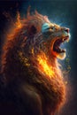 Abstract poster of a dangerous and powerful roaring male lion