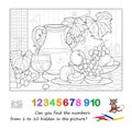 Can you find and color the numbers from 1 to 10 hidden in the picture? Coloring book. Logic puzzle game. Mathematics education for