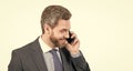 Can you hear me now. Professional man got phone call. Phone for carrying your business Royalty Free Stock Photo