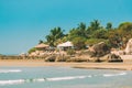 Canacona, Goa, India. Sunny Sky Over Calm Water Of Arabian Sea. Natural Landscape With Sandy Palolem Beach At Sunny