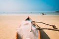 Canacona, Goa, India. Wooden Fishing Boat With Net Parked On Famous Palolem Beach In Summer Sunny Day