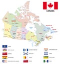 Canada administrative and political vector map with flags Royalty Free Stock Photo