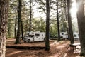 Canada Algonquin National Park 30.09.2017 Parked RV camper Lake two rivers Campground Beautiful natural forest landscape Royalty Free Stock Photo