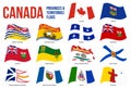 Canada All Provinces & Territories Flag Waving Vector on White Background. Flags of Canada