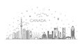 Canada architecture line skyline illustration. famous landmarks. Montreal and Toronto Royalty Free Stock Photo