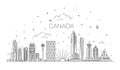 Canada architecture line skyline illustration. famous landmarks. Vancouver and Calgary Royalty Free Stock Photo