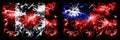 Canada, Canadian vs Taiwan, Taiwanese New Year celebration sparkling fireworks flags concept background. Combination of two