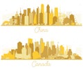 Canada and China City Skyline Silhouette Set with Golden Buildings Royalty Free Stock Photo