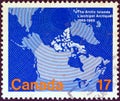 CANADA - CIRCA 1980: A stamp printed in Canada issued for the centenary of Arctic islands acquisition shows map of Arctic islands