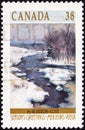 CANADA - CIRCA 1989: A stamp printed in Canada shows Bend in the Gosselin River Marc-Aurele Suzor-Cote, circa 1989.