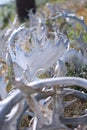 Canada. Close up of fence of mixed caribou and moose antlers.