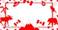 Canada day. Banner for Facebook with maple, flag, moose and hat, beaver and bear, mountains, maple syrup, maple.Template