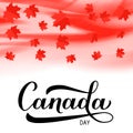 Canada day Calligraphy hand lettering with red maple leaves. Vector template for Canadian holiday banner, typography poster, party Royalty Free Stock Photo