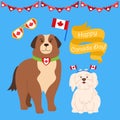 Canada Day cartoon set patriotic dogs flag vector Royalty Free Stock Photo