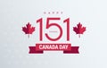 Canada Day greeting card background - red Happy Canada Day typography design, Canada maple leaf, 151 years celebration