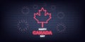 Canada Day. Happy Canada Day neon typography sign, maple leaf and fireworks