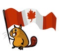 Canada-Day-Illustration-Clipart-Beaver holding Canadian national flag Royalty Free Stock Photo