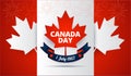 Canada Day red background with Canada maple leaf, Canadian flag, holiday ribbon vector Royalty Free Stock Photo