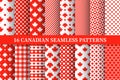 Canada Day seamless patterns set of 16. Canadian red maple leaves backgrounds bundle. Vector template for fabric Royalty Free Stock Photo