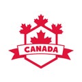 Canada day, shield maple leaves ribbon label insignia flat style icon Royalty Free Stock Photo