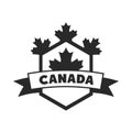 Canada day, shield maple leaves ribbon label insignia silhouette style icon Royalty Free Stock Photo