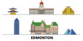 Canada, Edmonton flat landmarks vector illustration. Canada, Edmonton line city with famous travel sights, skyline