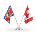 Canada and Eswatini Swaziland table flags isolated on white 3D rendering