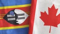 Canada and Eswatini Swaziland two flags textile cloth 3D rendering