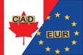 Canada and Europe currencies codes on national flags background Royalty Free Stock Photo