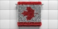 Canada flag bath towel hanging on white wall background. Sanitary, hygiene, concept. 3d illustration