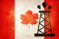 Canada flag and oil derrick symbol, silhouette of oil drilling pump on background of Canada flag. Canada has one of the largest Royalty Free Stock Photo