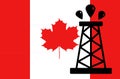 Canada flag and oil derrick symbol, silhouette of oil drilling pump on background of Canada flag. Canada has one of the largest Royalty Free Stock Photo