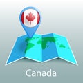 Canada flag world map in pin with name of country Royalty Free Stock Photo