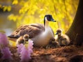 Canada Goose goslings sheltering under the goose