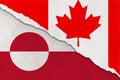 Canada and Greenland flag ripped paper grunge background. Abstract Canada and Greenland economics, politics conflicts concept Royalty Free Stock Photo